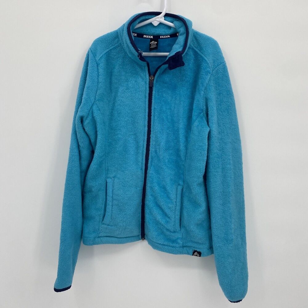 RBX Kid's Stand Collar Long Sleeve Pockets Full Zip Fleece Jacket Blue L 14/16